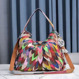 Women's Fashion Large Capacity Soft Leather Leaf Stitching Shoulder Bag