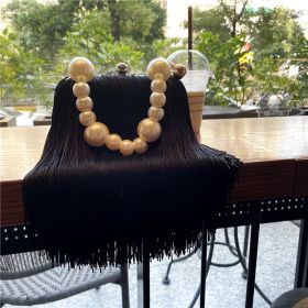 Handbags For Women Black Tassel Fashion Tote Evening Bag Pearl Chain Females Square Bags 2022 New Ladies Box Bags High Quality