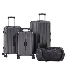 Luggage Set 4 pcs (20"/24"/29"/Travel Bag), PC+ABS Durable Lightweight Luggage with Collapsible Cup Holder, 360¬∞ Silent Spinner Wheels, TSA Lock, Gra