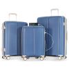 Luggage Sets 3 Piece Suitcase Set 20/24/28 with USB Port,Carry on Luggage Airline Approved,PP Lightweight Suitcase with Spinner Wheels, Blue and Ivory
