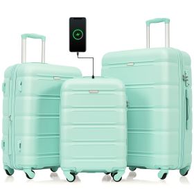 Luggage Set of 3, 20-inch with USB Port, Airline Certified Carry-on Luggage with Cup Holder, ABS Hard Shell Luggage with Spinner Wheels, blue