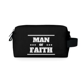 Black Travel Accessory Pouch Bag, Man Of Faith Christian Inspiration Word Art