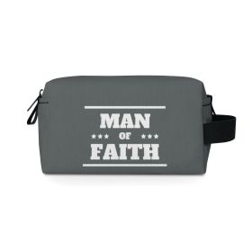 Grey Travel Accessory Pouch Bag, Man Of Faith Christian Inspiration Word Art