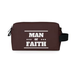 Dark Brown Travel Accessory Pouch Bag, Man Of Faith Christian Inspiration Word Art