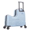 22 Inch Kid's Ride on Suitcase Children's Trolley Luggage Carry-On Luggage with Spinner Wheels \Lock\Safty Belt\Telescoping Handle Blue