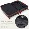 Luggage Set of 3, 20-inch with USB Port, Airline Certified Carry-on Luggage with Cup Holder, ABS Hard Shell Luggage with Spinner Wheels, black and bro