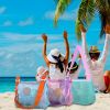 3Pcs Beach Mesh Bags Seashell Sand Toys Collecting Tote Bags with Adjustable Straps for Boys Girls