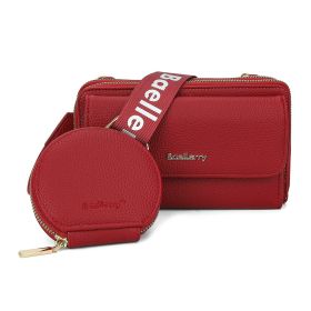 2pcs Lychee Texture Composite Bag Fashion Mobile Phone Bag With Small Coin Purse Letter Print Zipper Crossbody Shoulder Bag (Color: Wine Red)