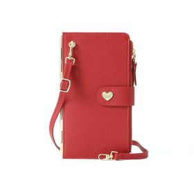 Mobile Phone Bags With Transparent Touch Screen Love Buckle Long Wallet Women Multifunctional Crossbody Shoulder Bag (Color: Wine Red)