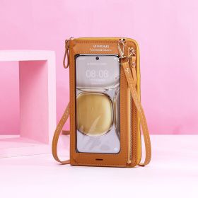Transparent Touch Screen Mobile Phone Crossbody Bags Women Anti-theft Multifunctional Long Wallet ZIpper Shoulder Bag (Color: Yellow)
