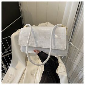 Women Shoulder Bgas Stone Pattern Solid Color Elegant Bag (Color: White)