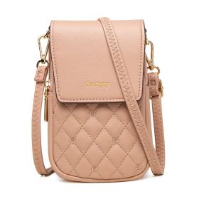 Plaid Sewing Design Mobile Phone Bags For Women Simple Buckle Multifunctional Crossbody Shoulder Bag (Color: Pink)