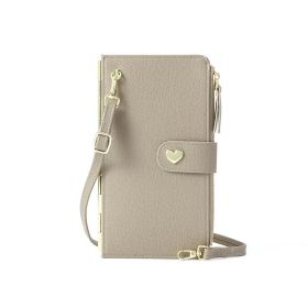 Mobile Phone Bags With Transparent Touch Screen Love Buckle Long Wallet Women Multifunctional Crossbody Shoulder Bag (Color: Grey)