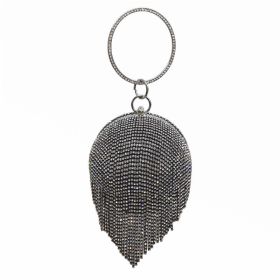 Fringed Beaded European And American Style Bag (Option: Black-13cm Diameter)