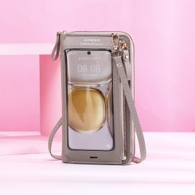 Transparent Touch Screen Mobile Phone Crossbody Bags Women Anti-theft Multifunctional Long Wallet ZIpper Shoulder Bag (Color: Grey)
