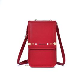Flowers Embroidery Mobile Phone Bags For Women Ins Fashion Crossbody Shoulder Bag Ladies Long Wallet (Color: Red)