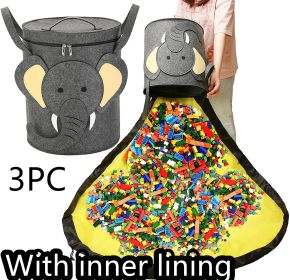 Felt Storage Bag Toy Play Mat 2 In 1 Pull Rope (Option: Grey 3PC-Lining)