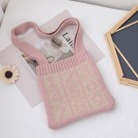 Concave shape diagonal straddle knitted bag (Color: Pink)
