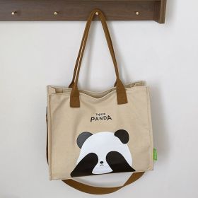 Leisure Commuter Cute Panda Student Handheld Book Bag (Color: Khaki)