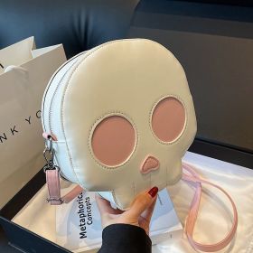 Skull Small Round Versatile Halloween Internet Celebrity Shoulder Messenger Bag (Color: White)