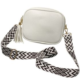 Women Ladies Shoulder Bag Cross Body Messenger Bag Leather Wide Strap Handbag UK (Color: White)