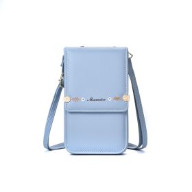 Flowers Embroidery Mobile Phone Bags For Women Ins Fashion Crossbody Shoulder Bag Ladies Long Wallet (Color: Blue)