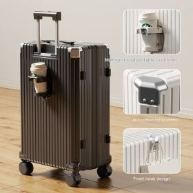 Luggage Women's Luggage Internet Men's Password Trolley Case Genuine Leather (Option: Phantom Black-24 Inches)
