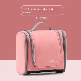 PU Leather Large Washing And Makeup Bag (Option: Coral Pink)