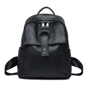 Women's Genuine Leather  Fashion Large Capacity Shoulder Backpack (Color: Black)