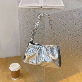 Fashionable Simple Glossy Women's Shoulder Bag (Color: Silver)