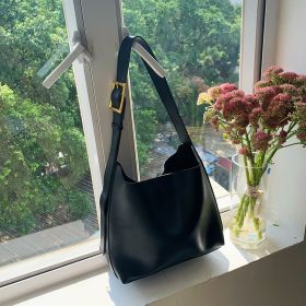 Versatile Large Capacity Women's Bucket Bag Retro Crossbody Japanese One Shoulder (Color: Black)
