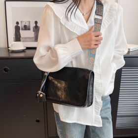 Casual Single Shoulder Solid Color Large Capacity Wide Shoulder Strap Bag (Color: Black)