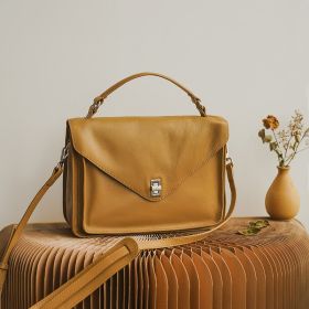 Genuine Leather Messenger Bag (Option: Large Ginkgo Yellow)