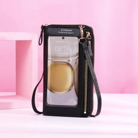 Transparent Touch Screen Mobile Phone Crossbody Bags Women Anti-theft Multifunctional Long Wallet ZIpper Shoulder Bag (Color: Black)