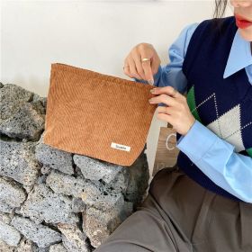 Fashion Corduroy Cosmetic Bag Women (Color: Brown)
