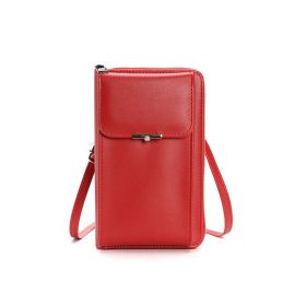Fashion Large Capacity Mobile Phone Bags Women Small Zipper Crossbody Shoulder Bag Long Wallet (Color: Red)