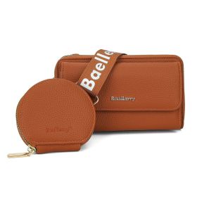 2pcs Lychee Texture Composite Bag Fashion Mobile Phone Bag With Small Coin Purse Letter Print Zipper Crossbody Shoulder Bag (Color: Brown)