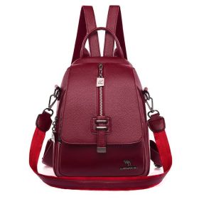 New Fashion PU Soft Leather Small Backpack (Color: Wine Red)