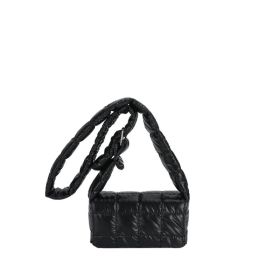 Women's Retro Solid Color Embroidered Square Plaid Crossbody Bag (Color: Black)