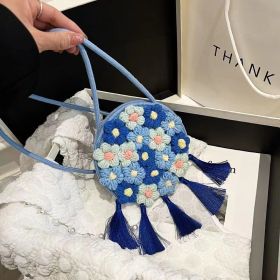 Braided Summer Cotton Hemp Crossbody Bag For Women (Color: Blue)
