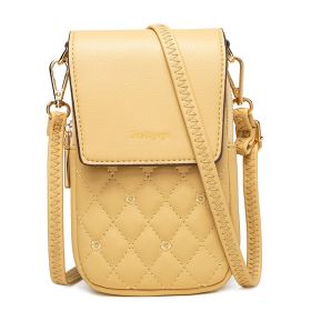 Plaid Sewing Design Mobile Phone Bags For Women Simple Buckle Multifunctional Crossbody Shoulder Bag (Color: Yellow)