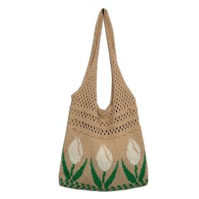 Flower Tulip Vintage Knitted Shoulder Bag (Option: Apricot White Flower)