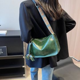 Casual Single Shoulder Solid Color Large Capacity Wide Shoulder Strap Bag (Color: Green)