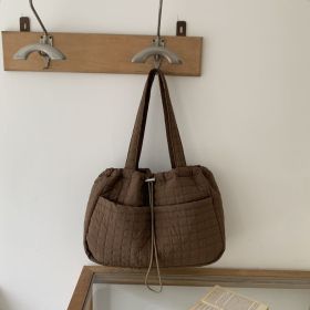 Large Capacity Totes Nylon Women's Rhombus Plaid (Color: Coffee)