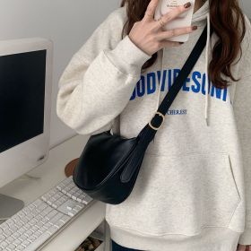 Women's Bag Casual Black One Shoulder Crossbody Bag Versatile Dumpling Bag (Color: Black)