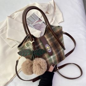 Niche Plaid Women Shoulder Messenger Bag Retro (Color: Green)