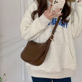 Women's Bag Casual Black One Shoulder Crossbody Bag Versatile Dumpling Bag (Color: Brown)