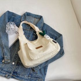 Leisure Commute Large Capacity Summer Fashion Canvas Support All-match Shoulder Bag (Option: White With Pendant)
