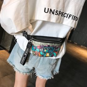 Hip Hop Fashion Painted Graffiti Small Casual Slanted Chest Bag (Color: Black)