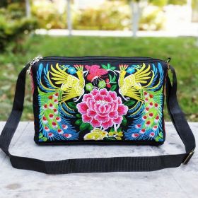 Female Antique Double Sided Embroidery One-shoulder Crossbody Bag (Option: Peacock)